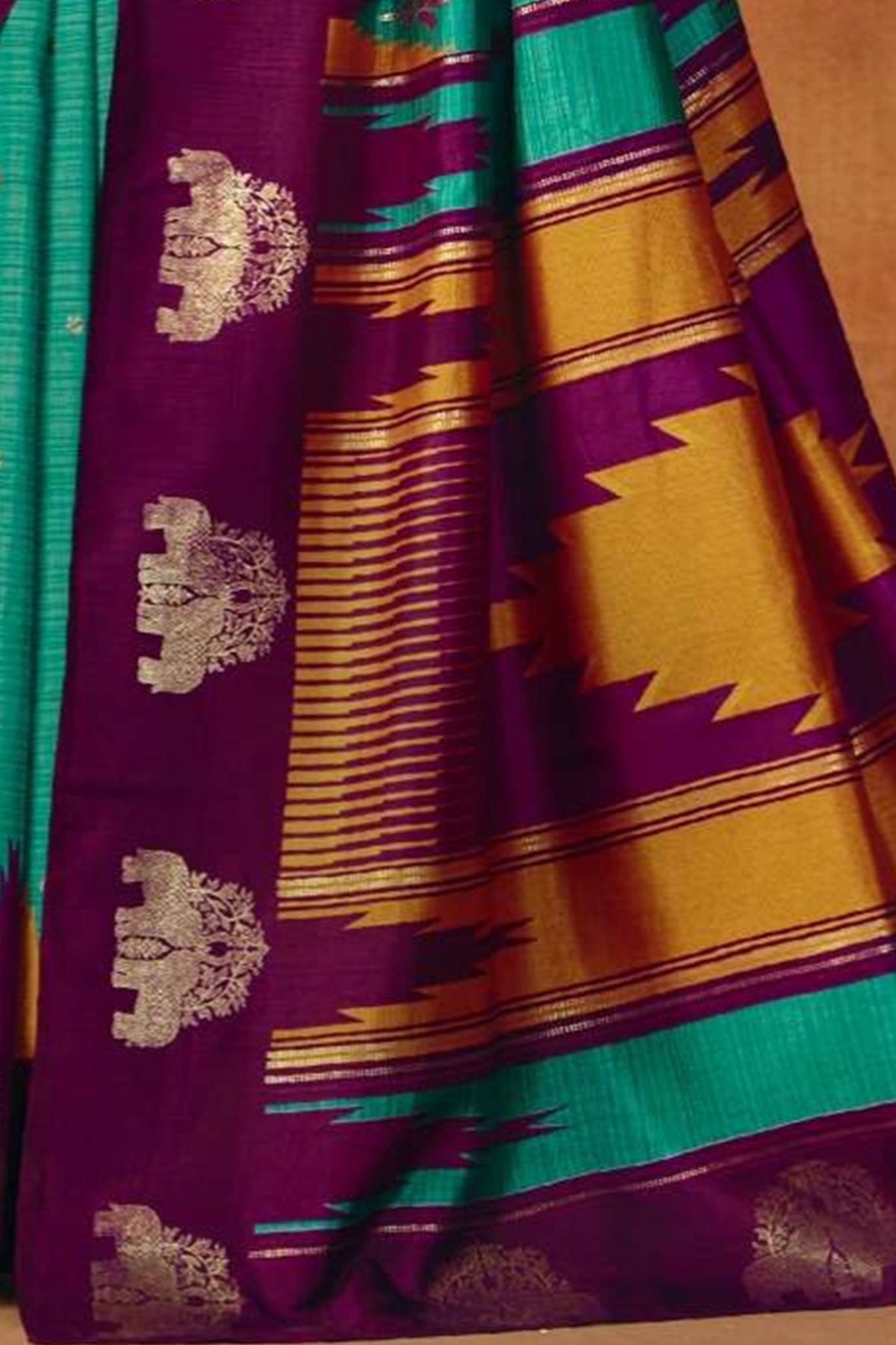 Firozi Manipuri Foil Work Saree