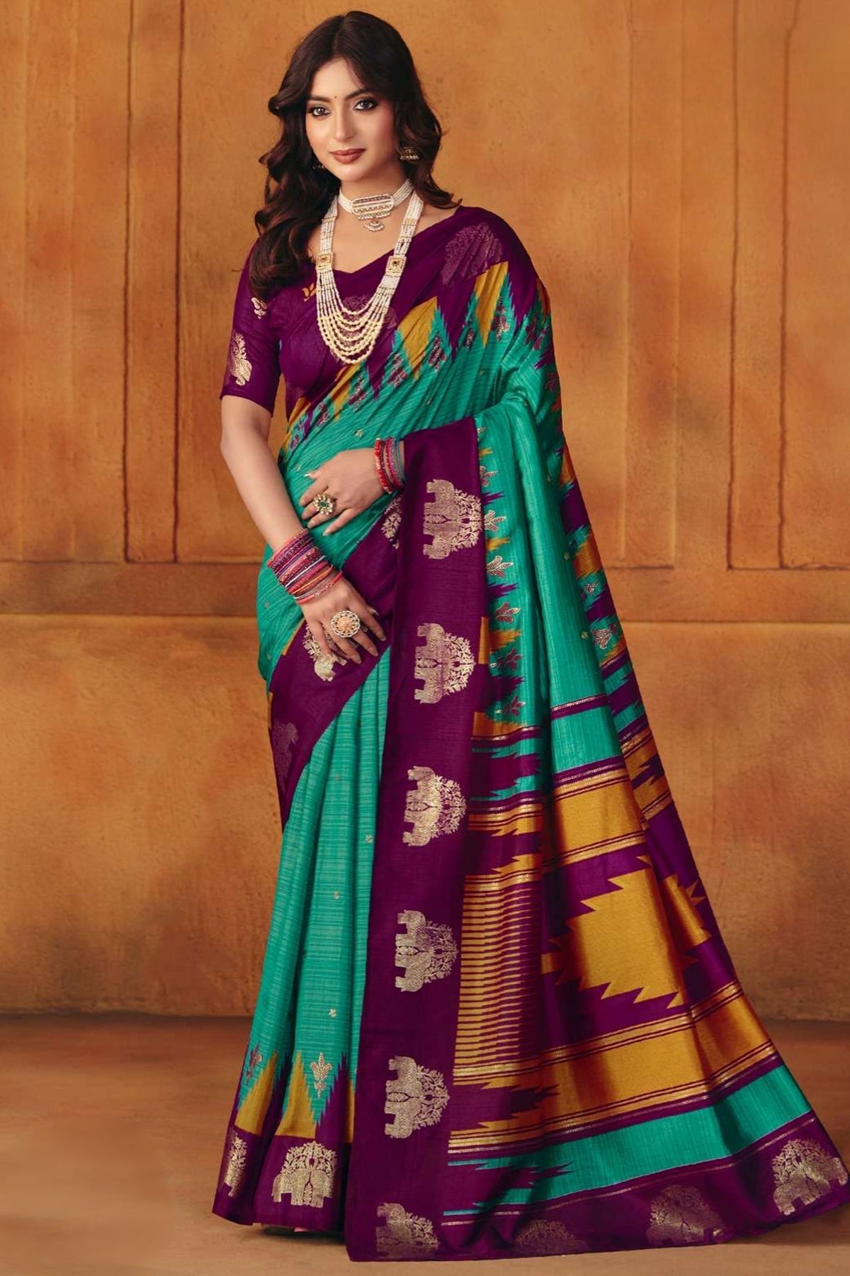 Buy Firozi Manipuri Foil Work Saree for women by Aastha Fashion online available at scrollnshops