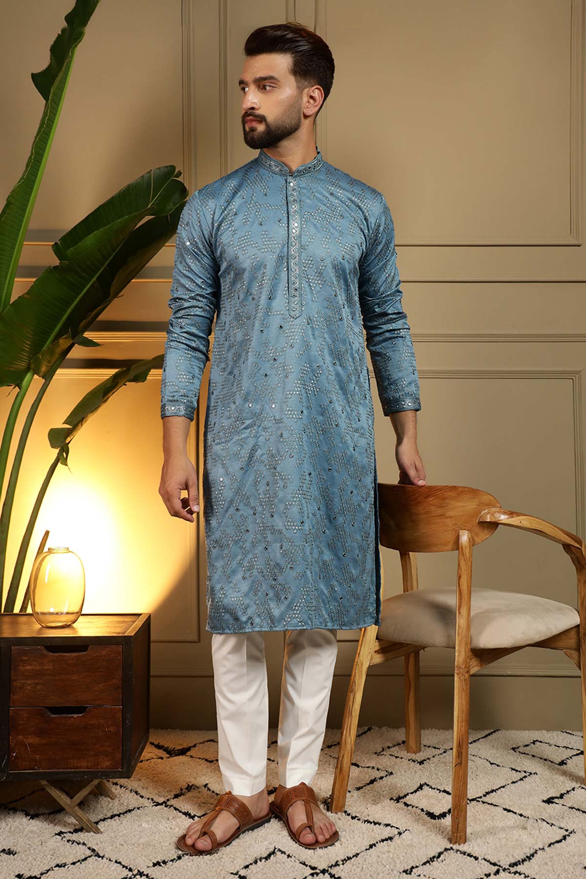 Buy Firozi Mirror Work Kurta & Pant for men by Jyoti Fashion online available at scrollnshops