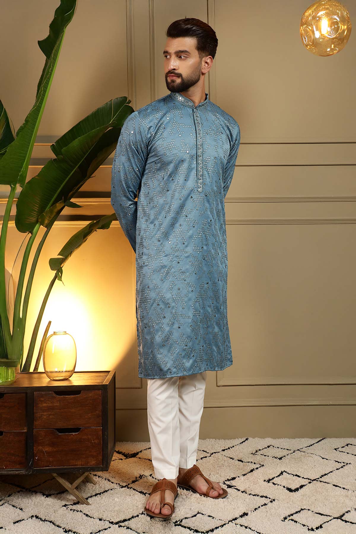 Firozi Mirror Work Kurta & Pant