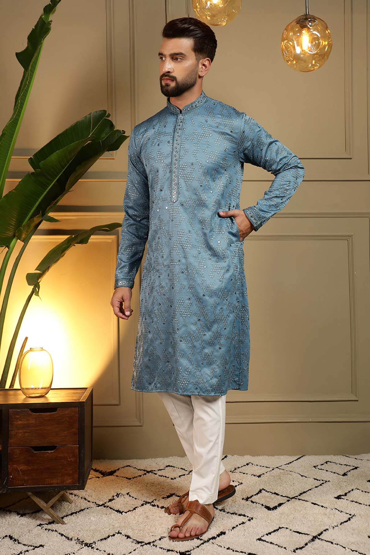 Firozi Mirror Work Kurta & Pant