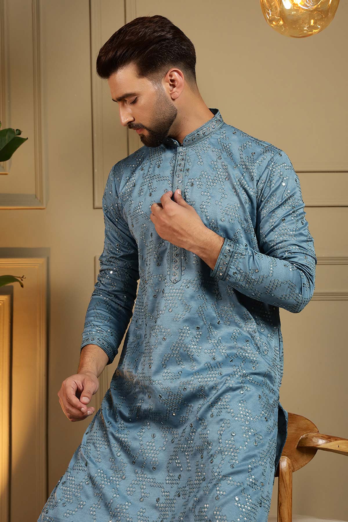 Firozi Mirror Work Kurta & Pant