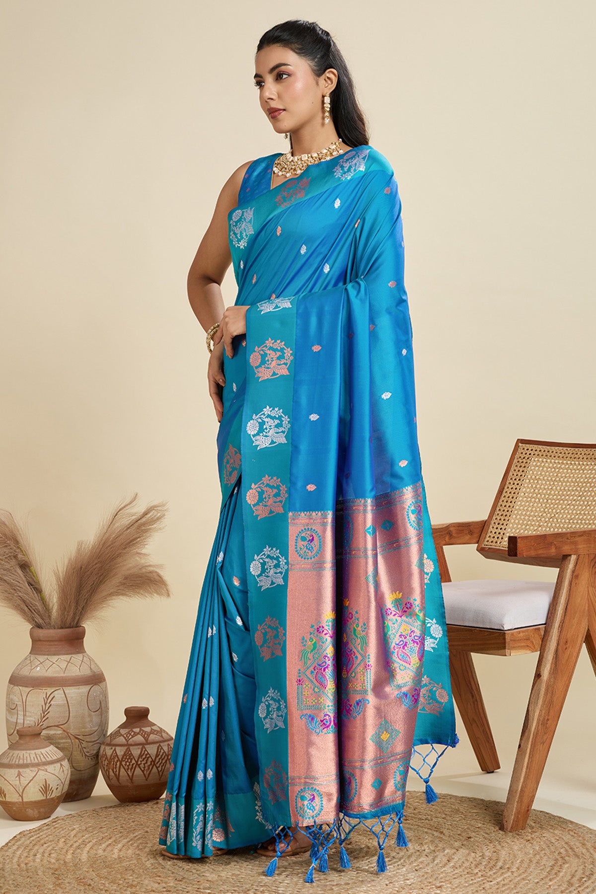 Firozi Paithani Saree & Blouse
