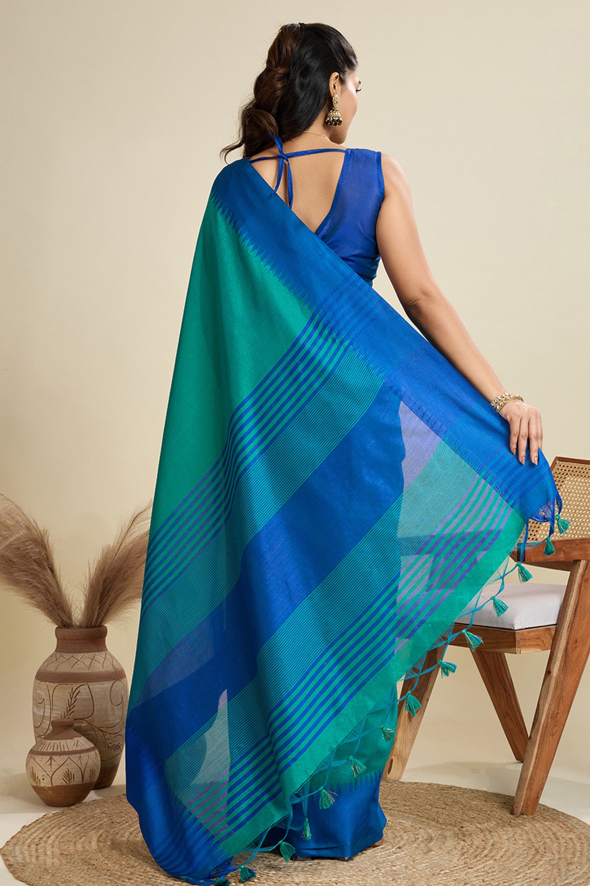 Firozi Raw Silk Thread Saree