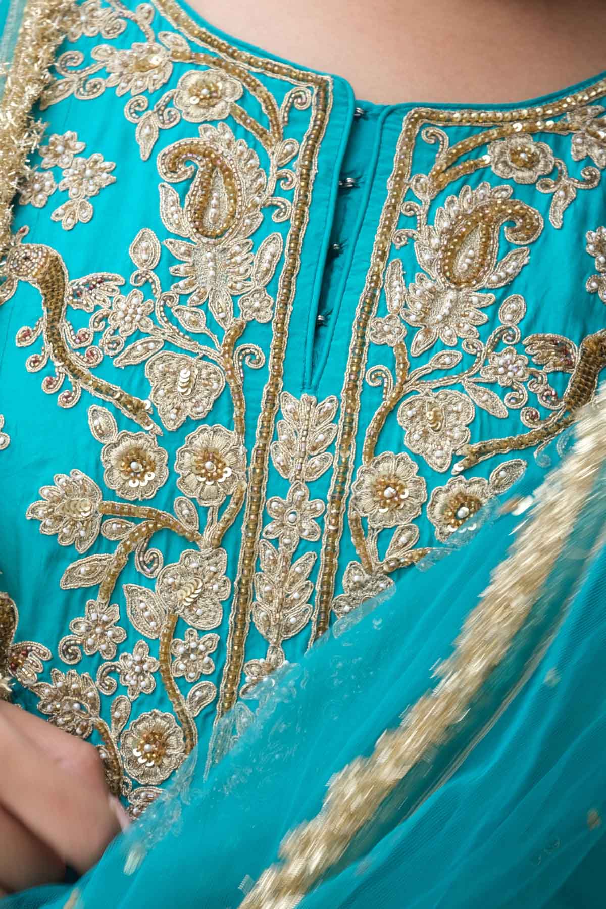 Firozi Silk Kalidar Kurta Set