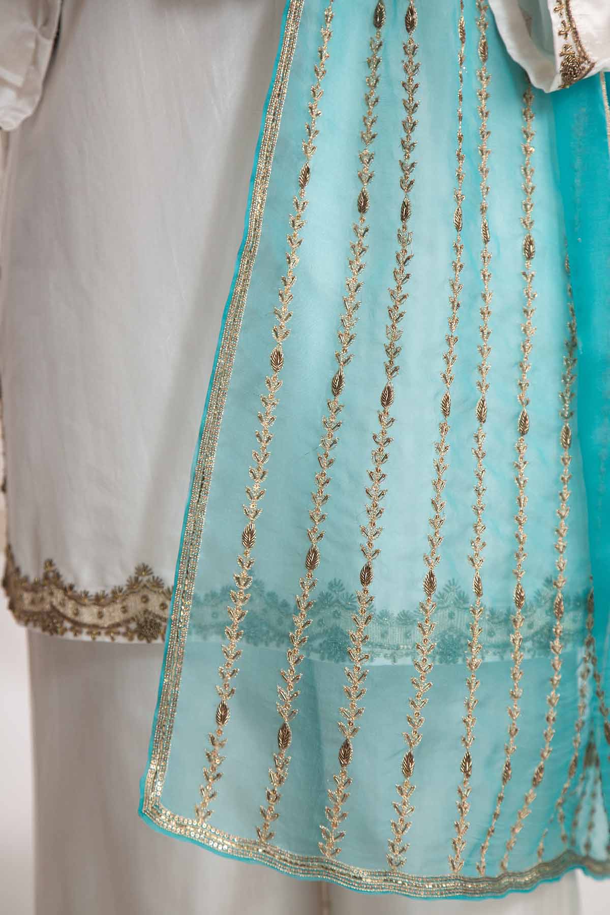Firozi Silk Organza Dupatta