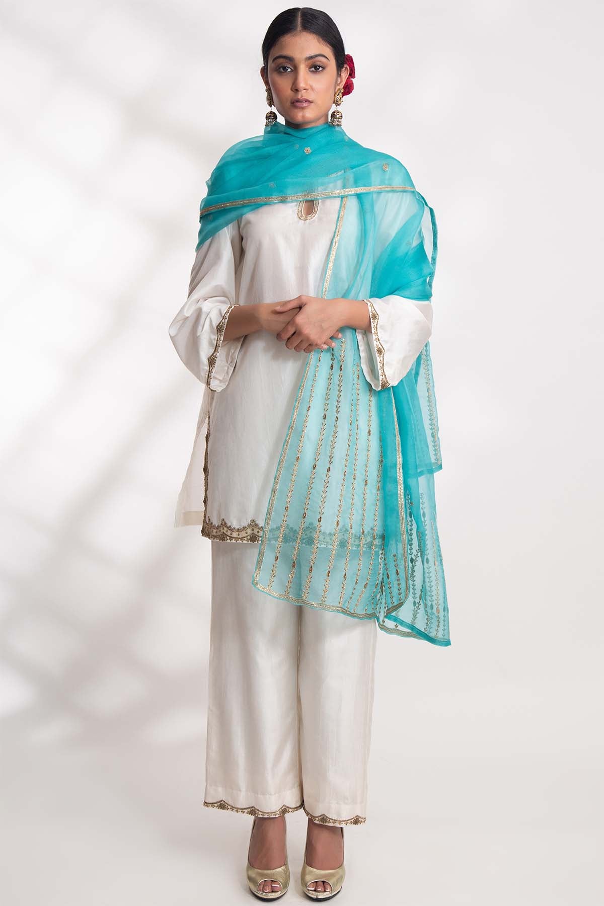 Firozi Silk Organza Dupatta