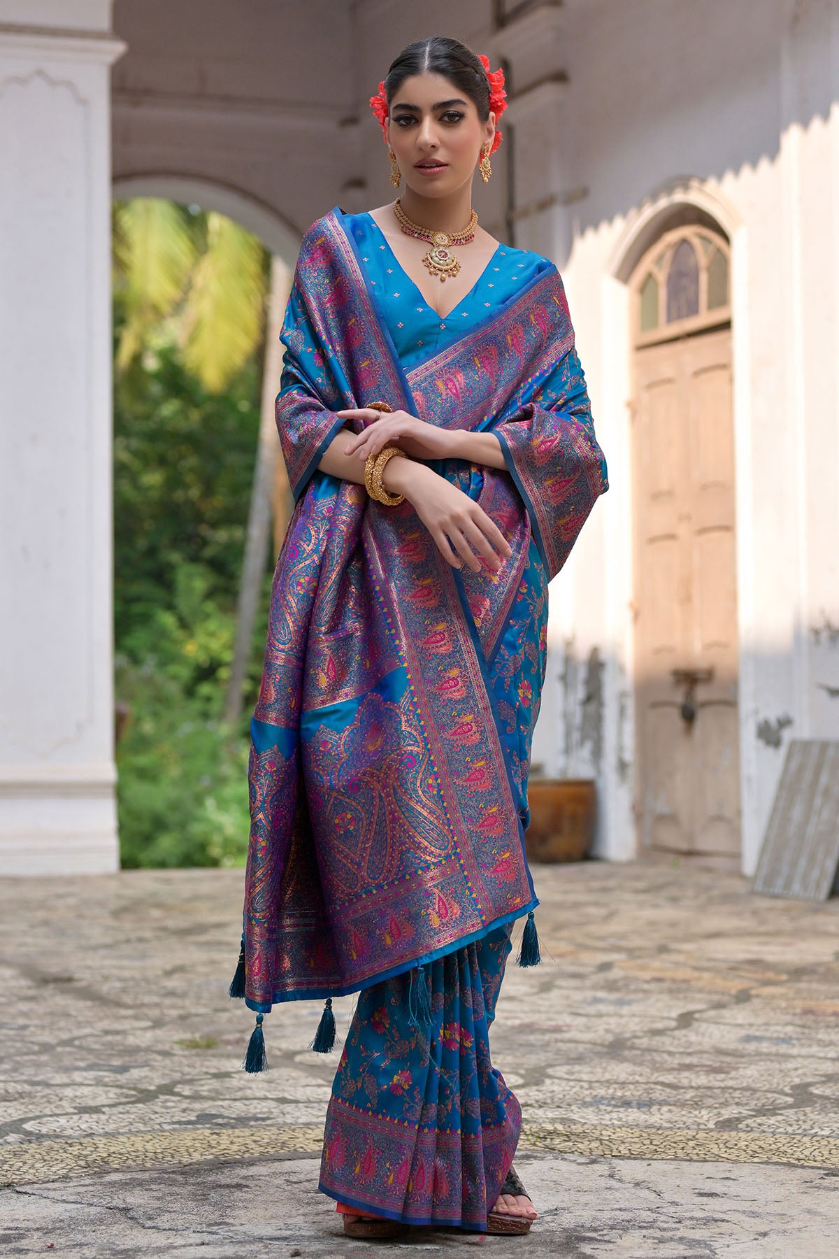 Firozi Silk Thread Woven Saree