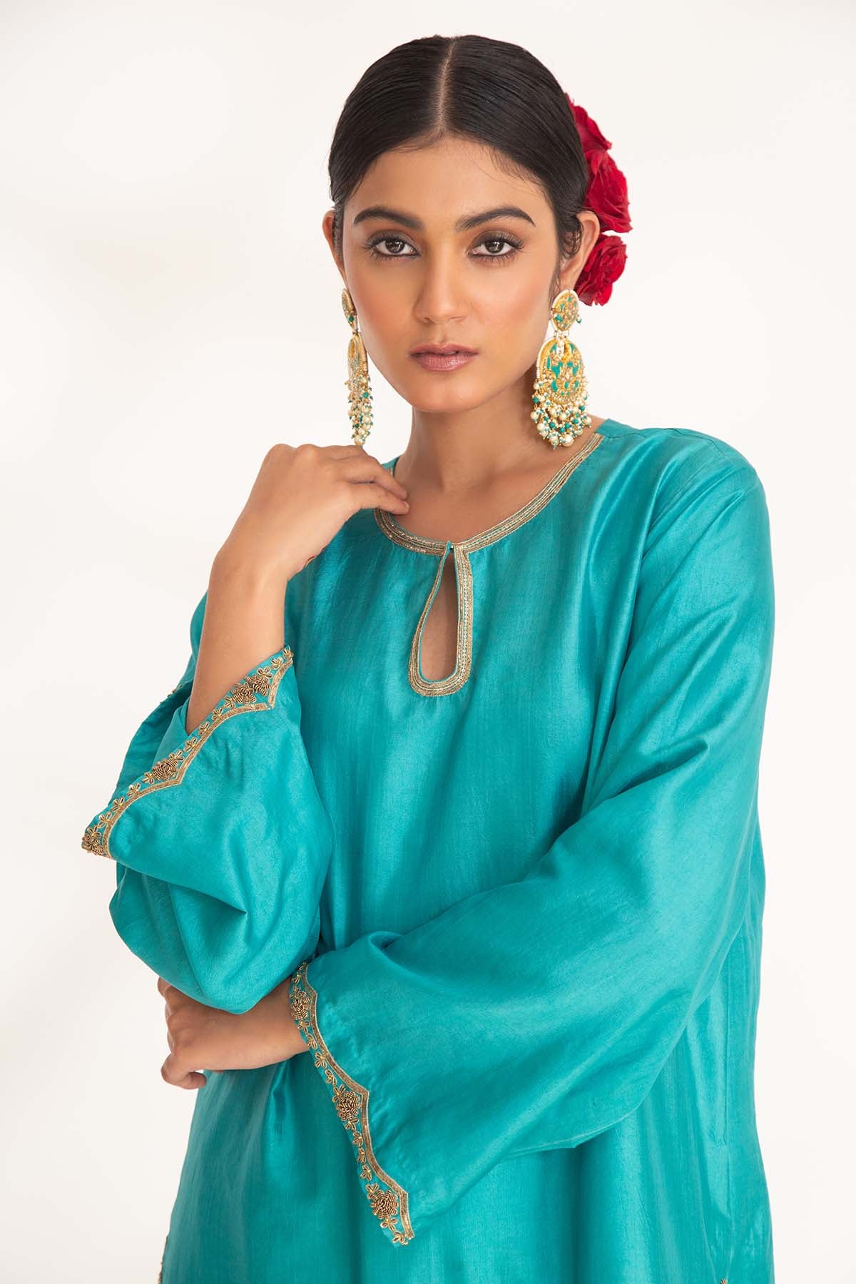 Firozi Zardozi Short Kurta Set