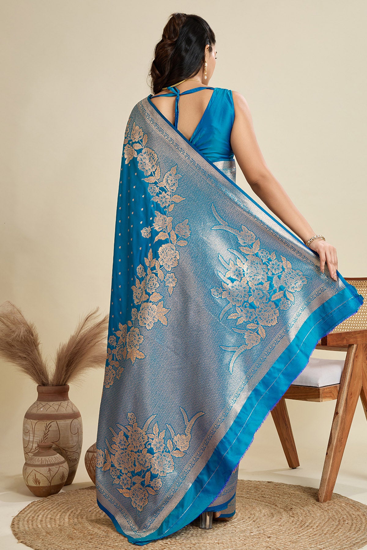 Firozi Zari Banarasi Silk Saree