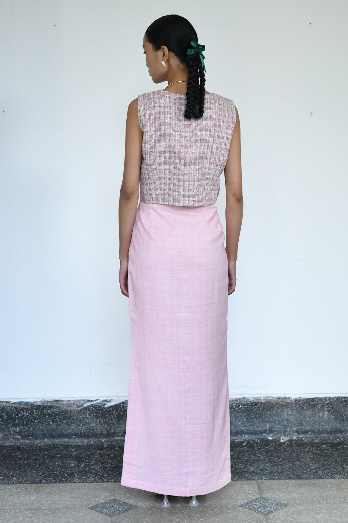 Flamingo Pink Linen Skirt Set