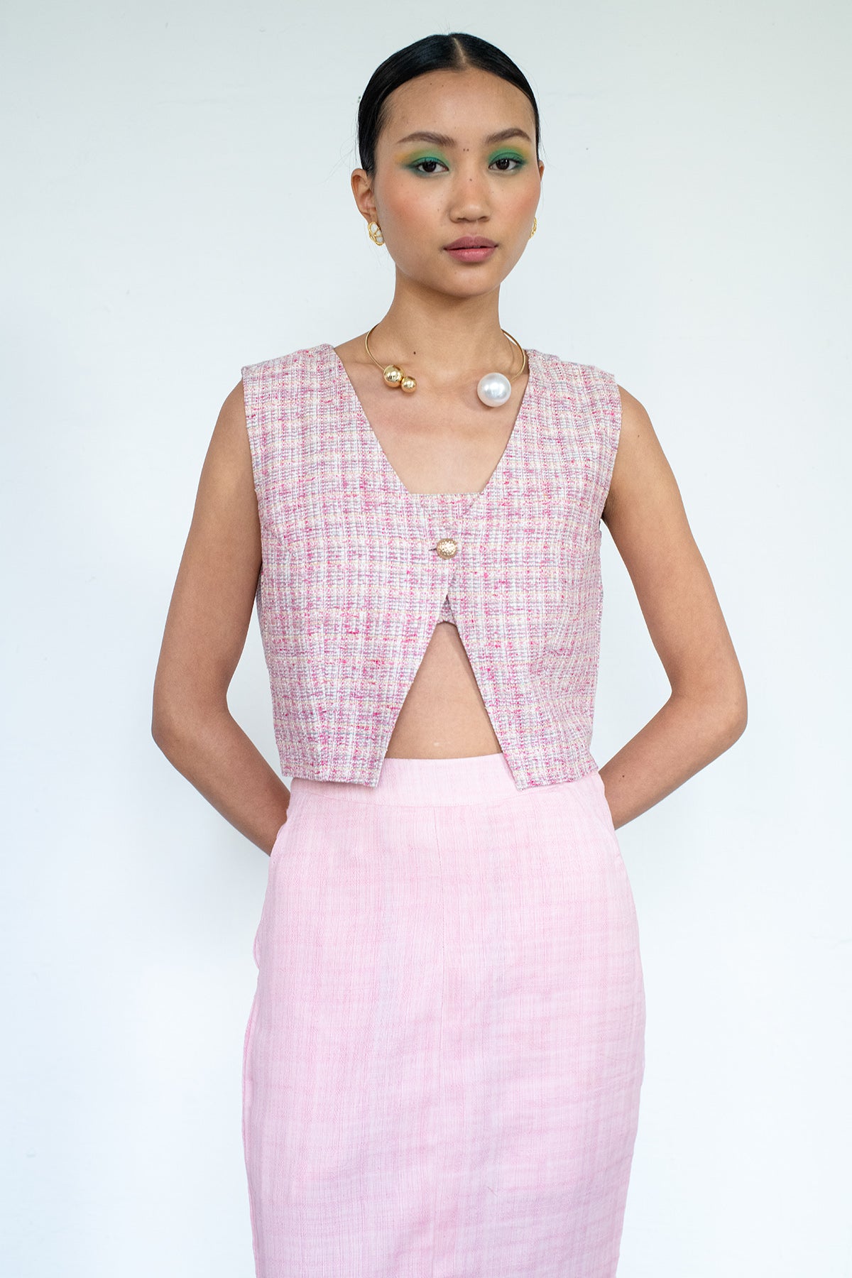 Flamingo Pink Linen Skirt Set