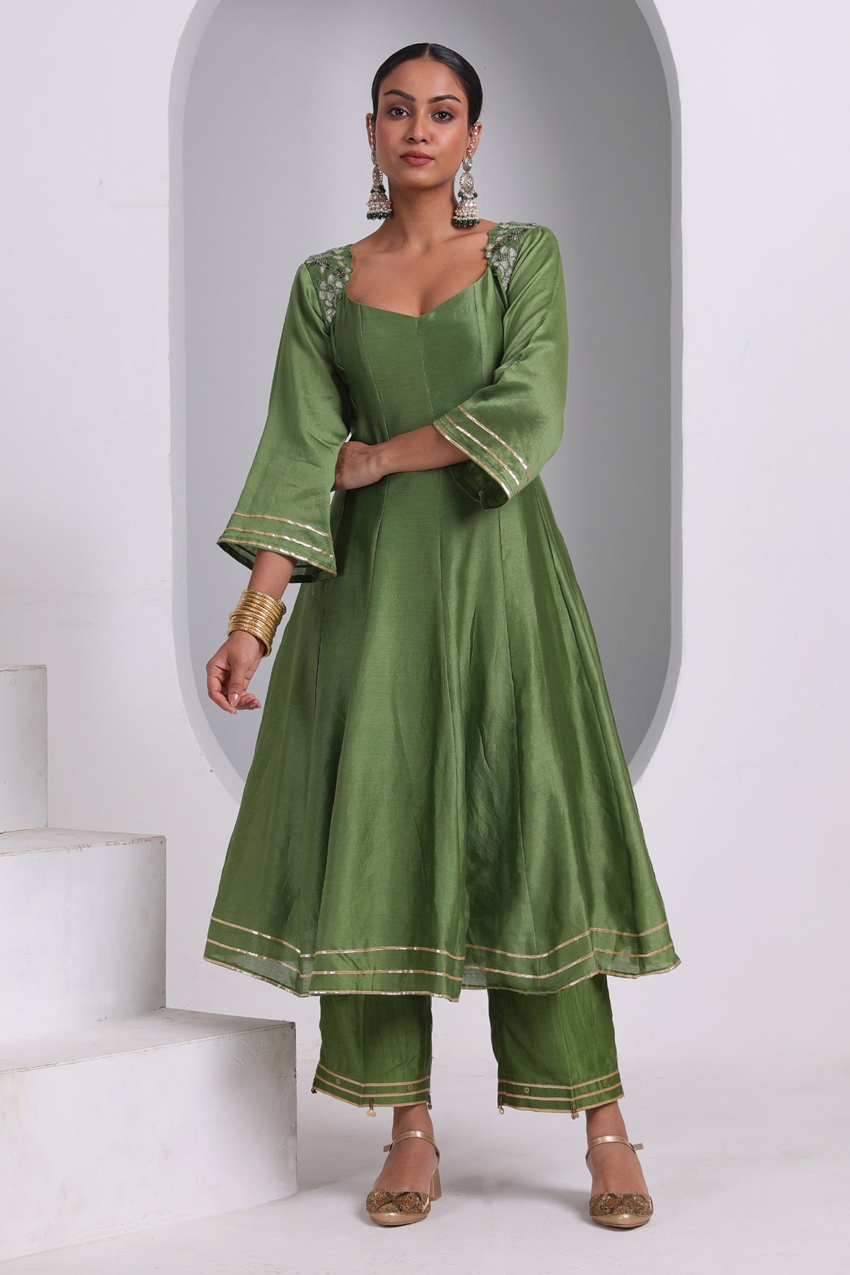 Flared Embroidered Kurta Set
