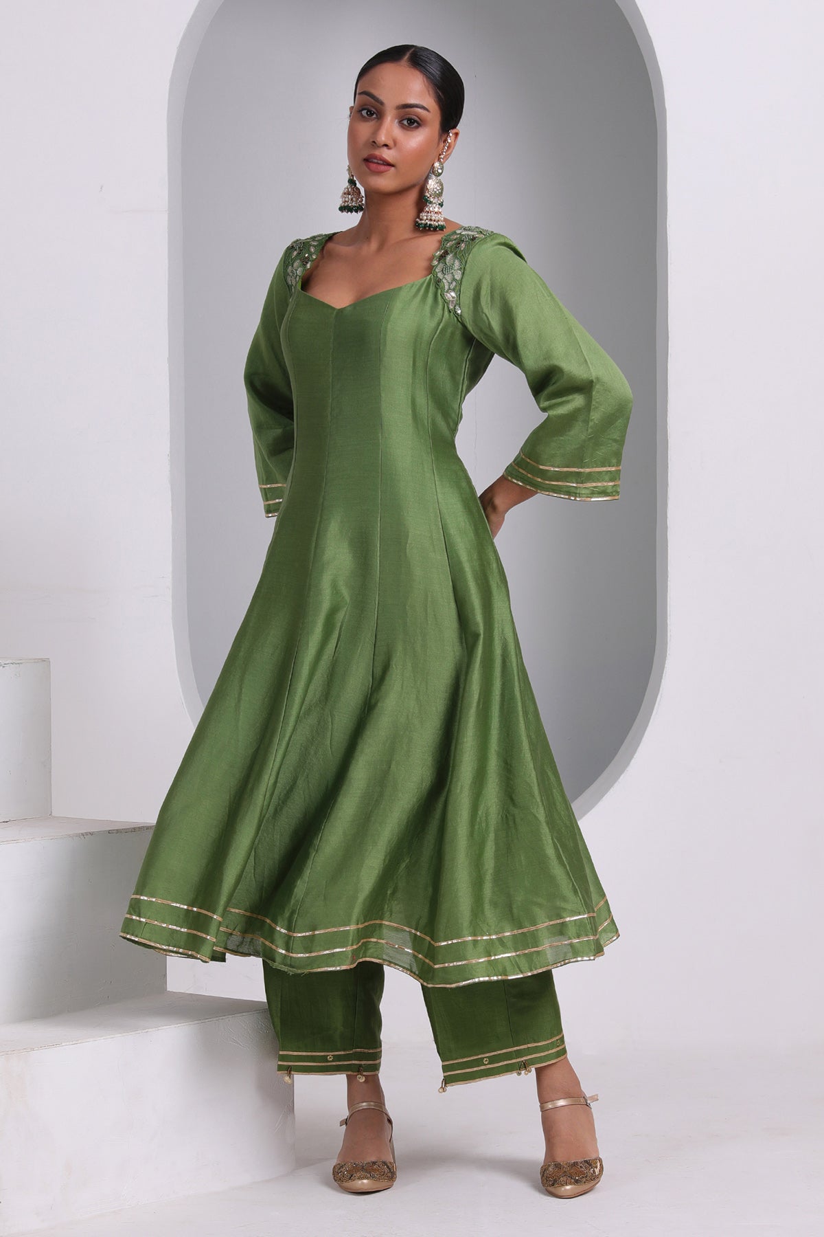 Flared Embroidered Kurta Set