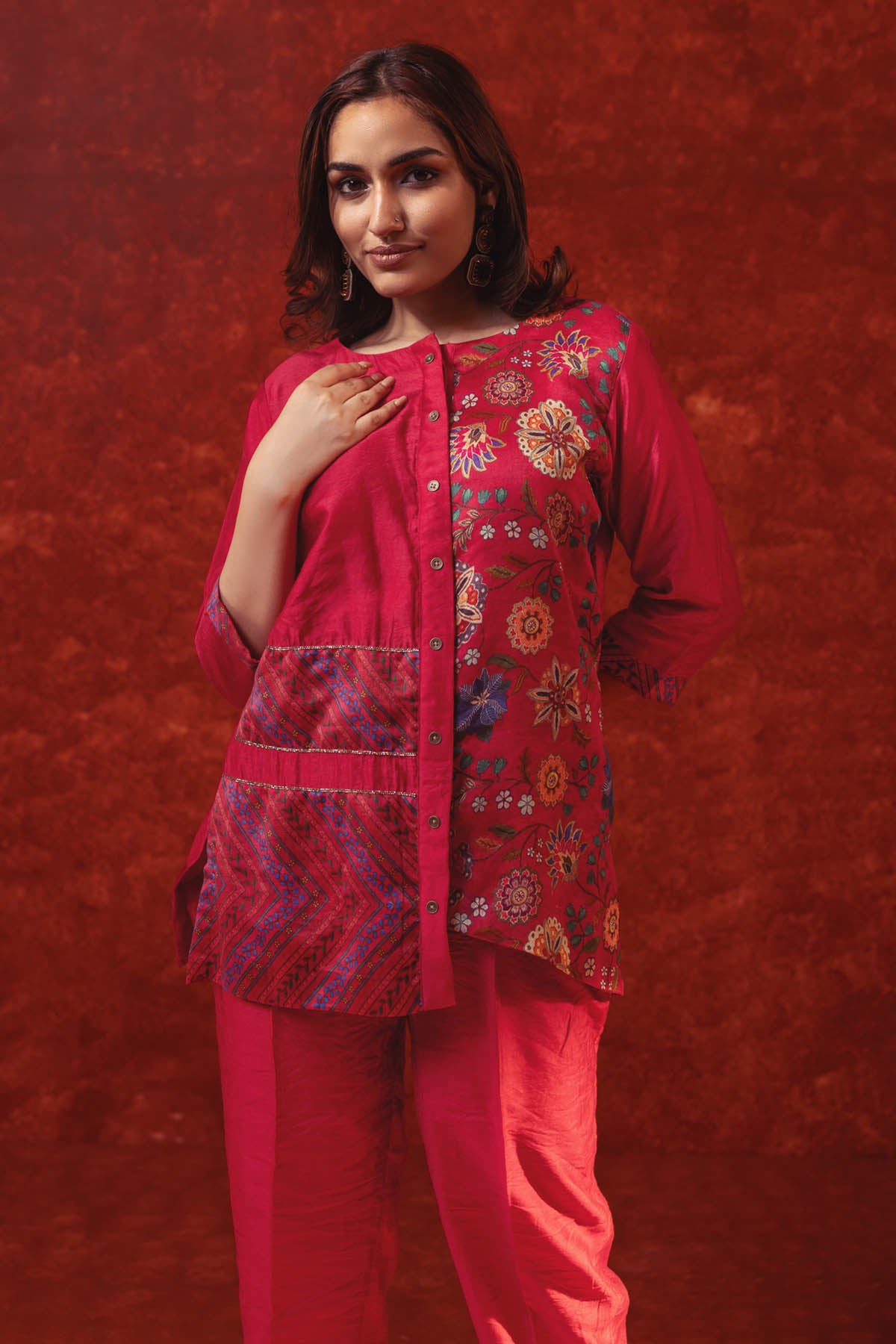 Floral Asymmetric Top & Pants