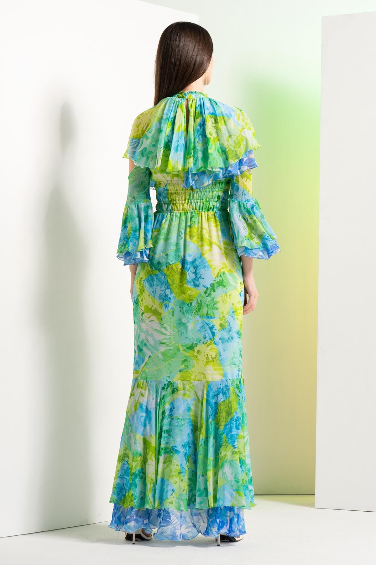 Floral Chiffon Fish Cut Dress