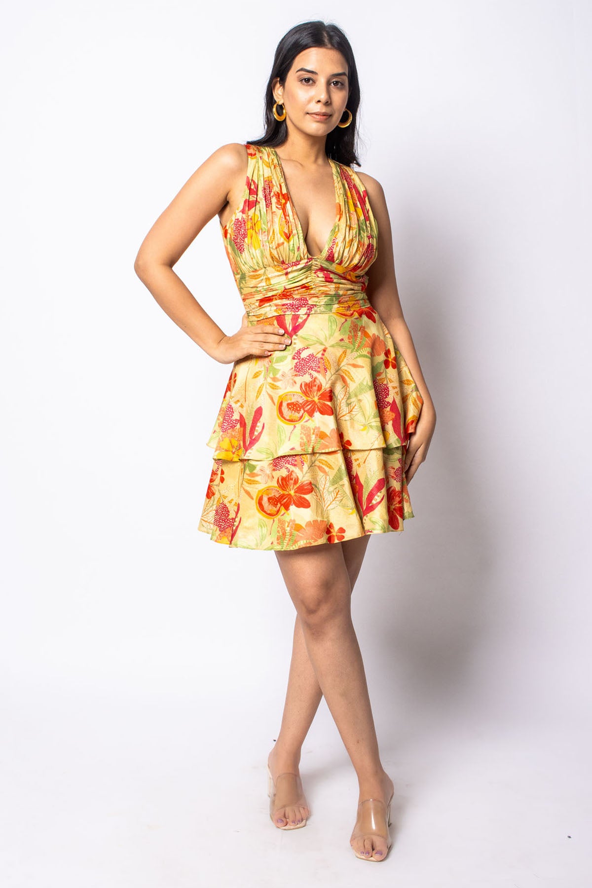 Buy Label J Floral Cotton Deep Neck Dress at ScrollnShops