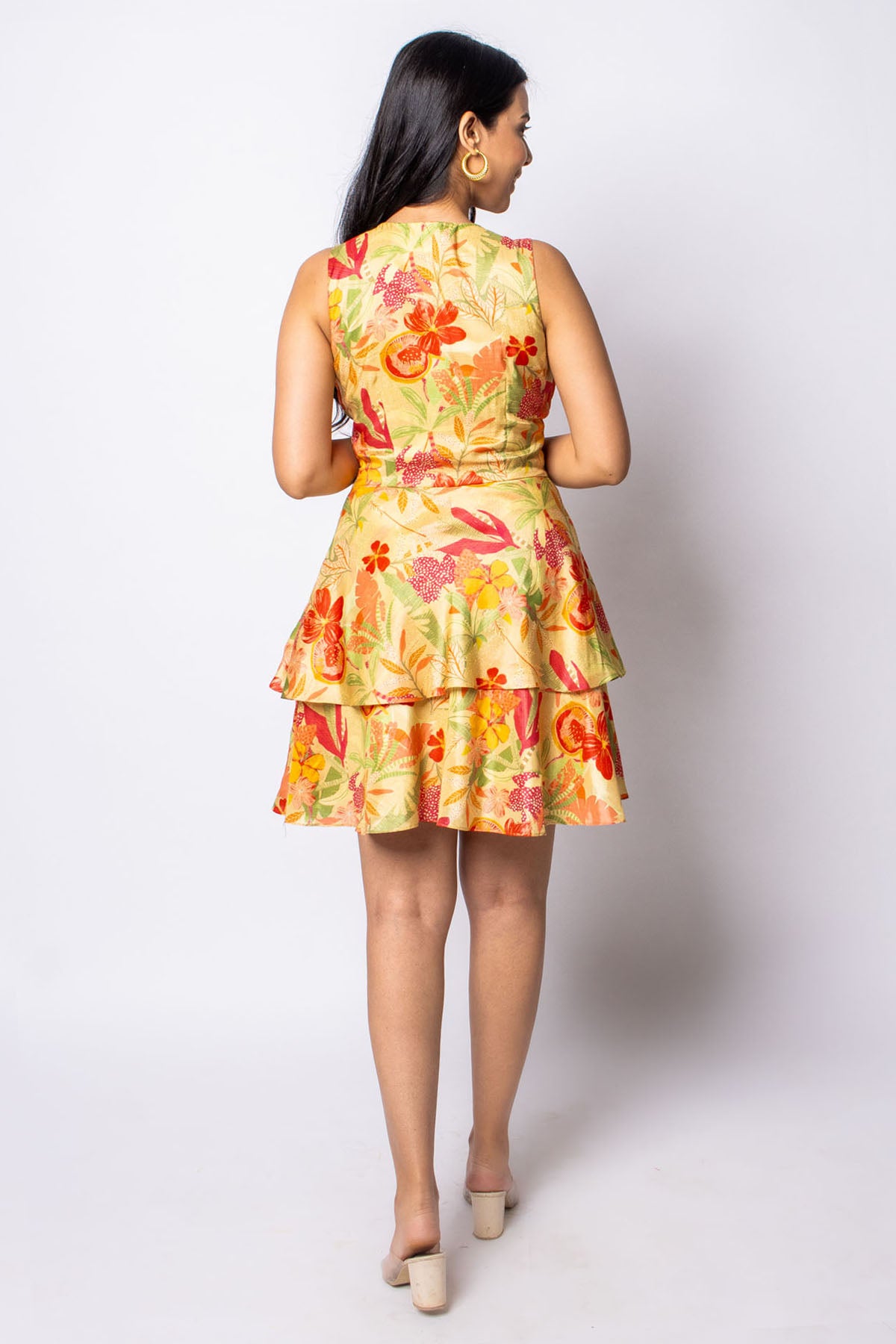 Floral Cotton Deep Neck Dress