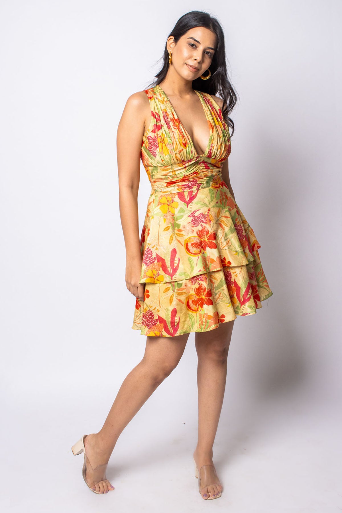 Floral Cotton Deep Neck Dress