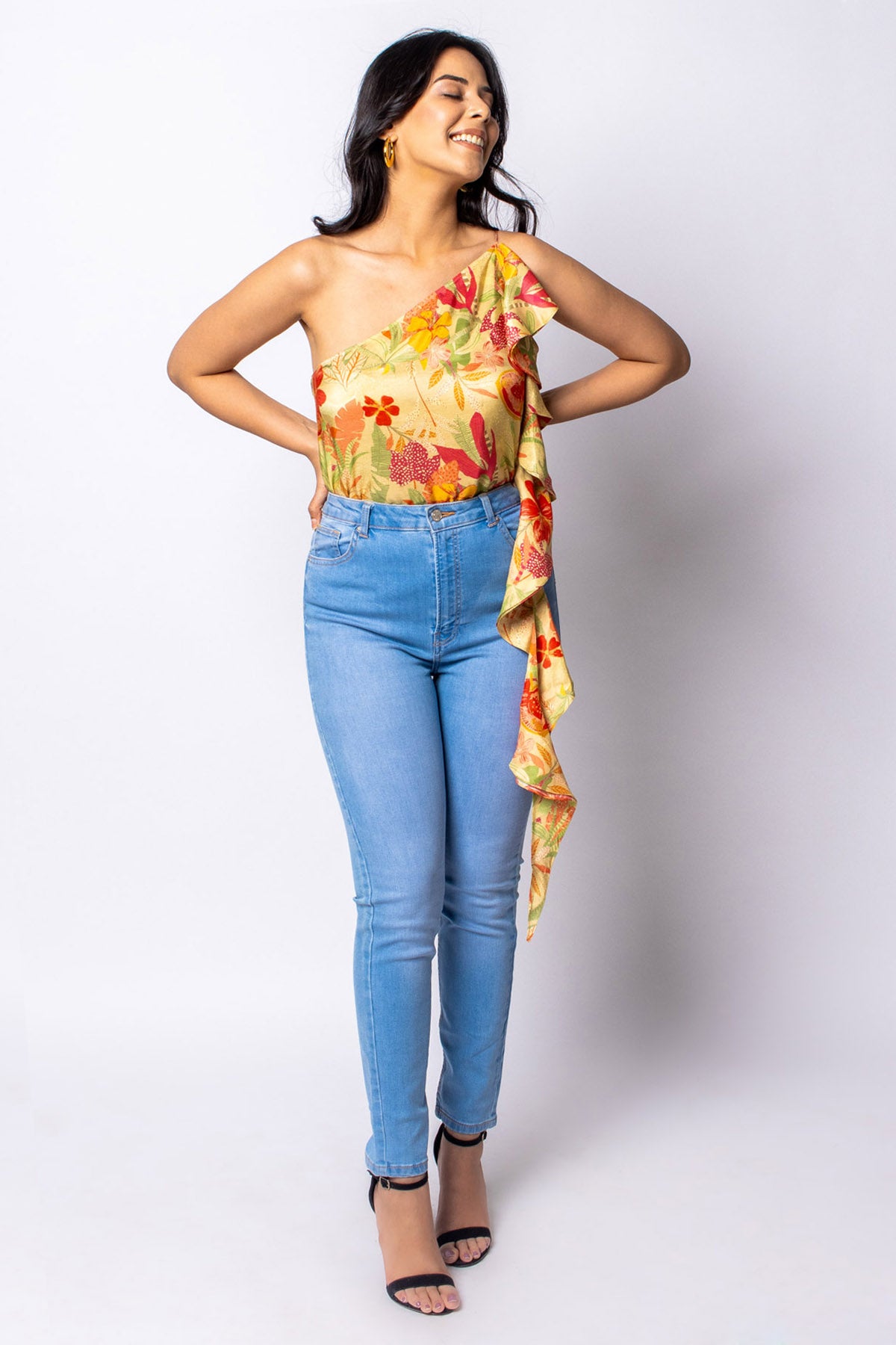 Buy Label J Floral Cotton One Shoulder Top at ScrollnShops