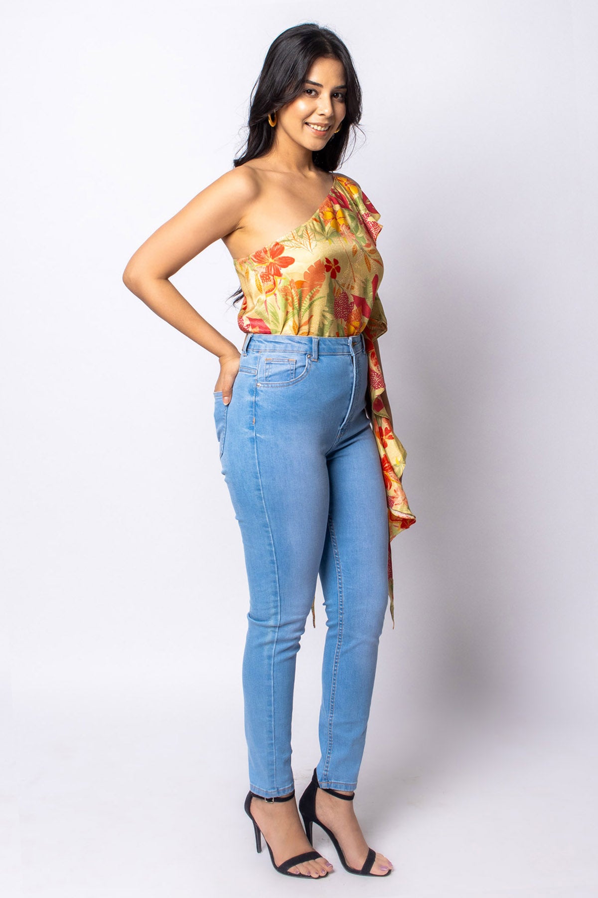 Floral Cotton One Shoulder Top