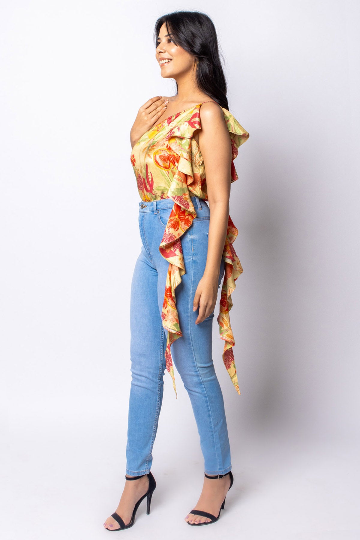 Floral Cotton One Shoulder Top