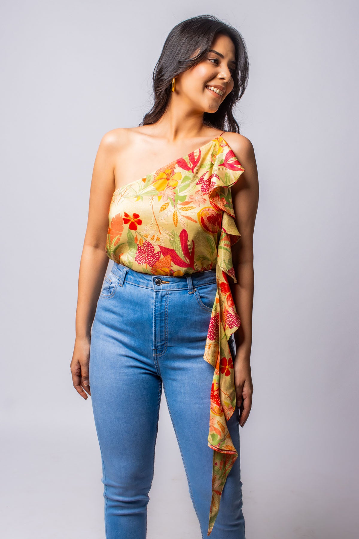 Floral Cotton One Shoulder Top