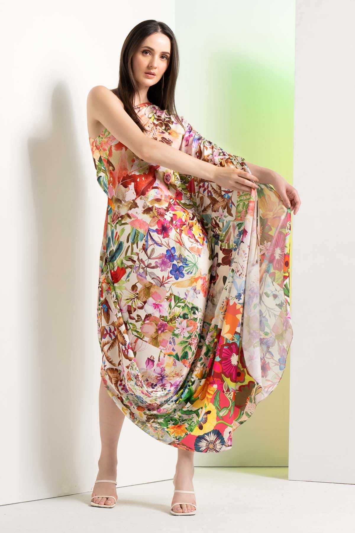 Floral Cowl Drape Kaftan