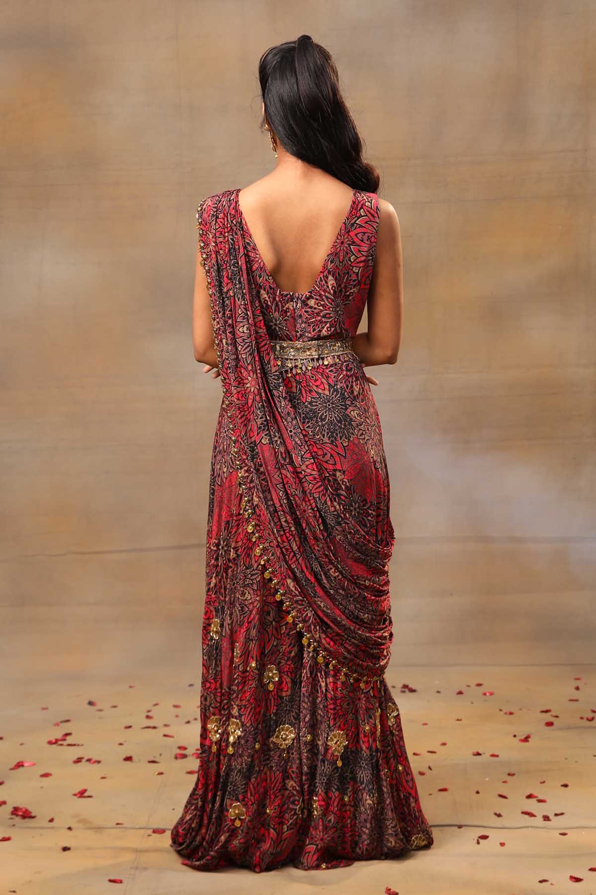 Buy Mehak Murpana Floral Draped Red Jumpsuit For Women Available