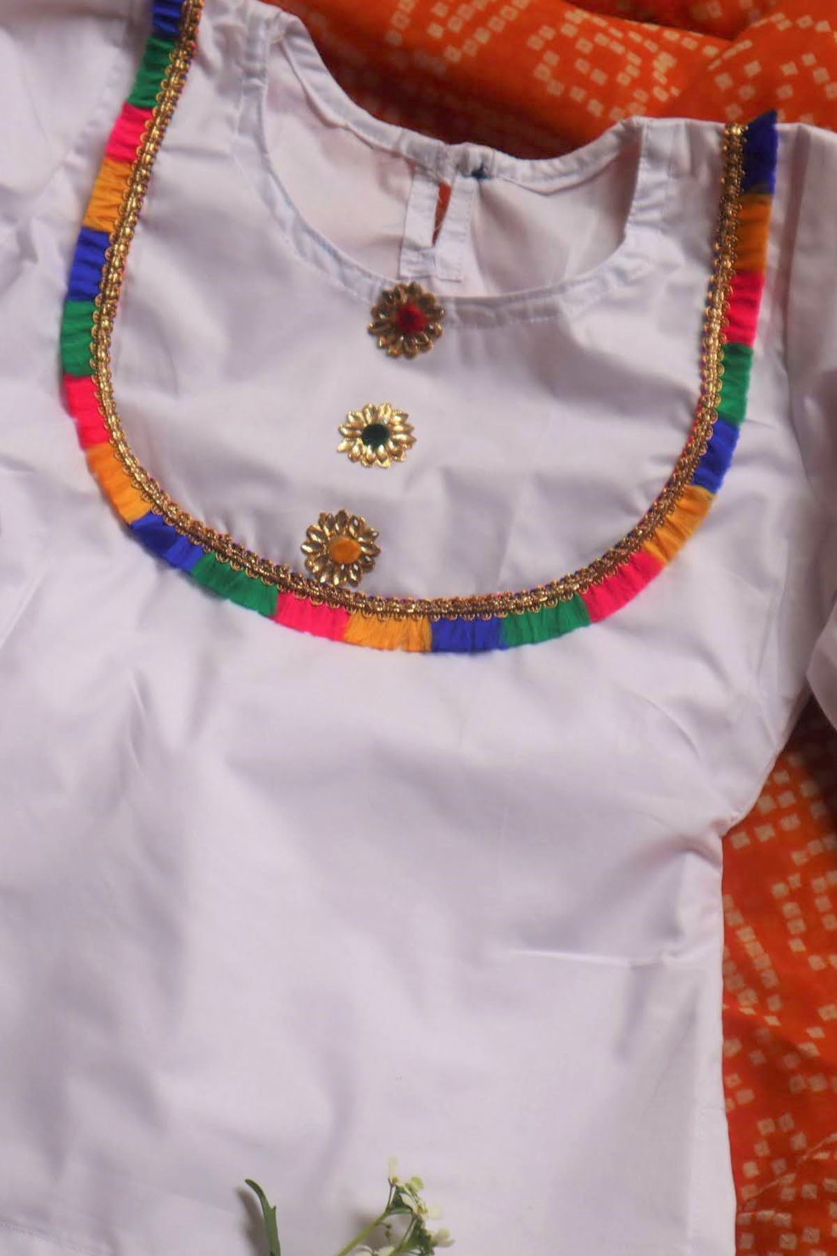 White Cotton Floral Kurta Set