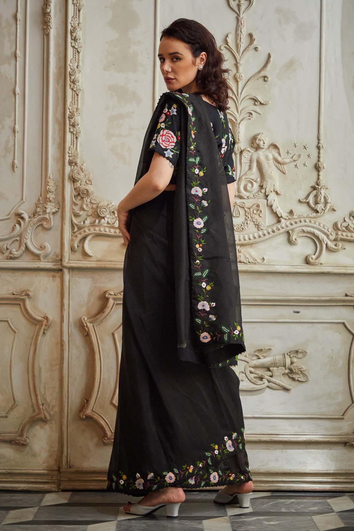 Floral Embroidered Saree Set