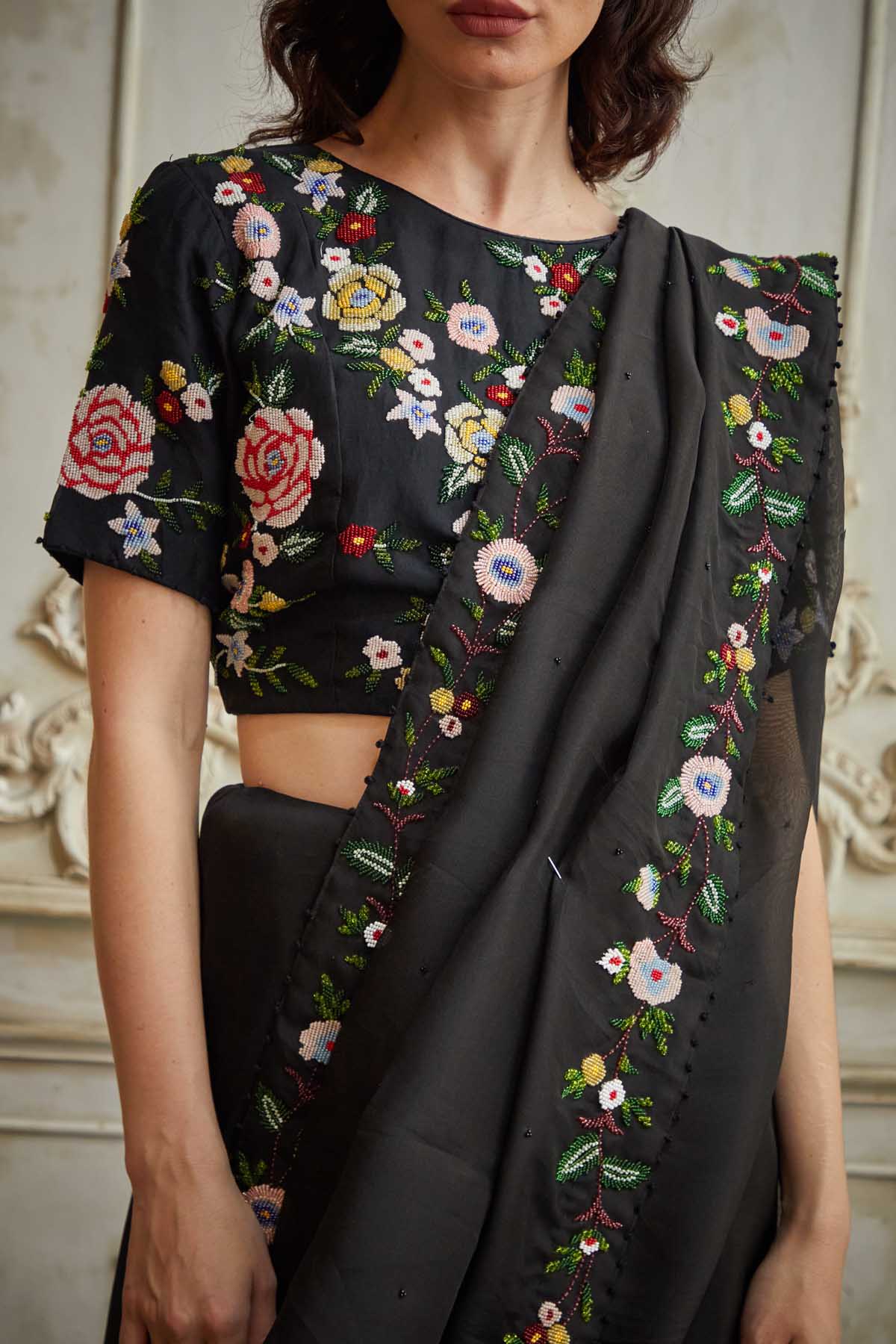 Floral Embroidered Saree Set