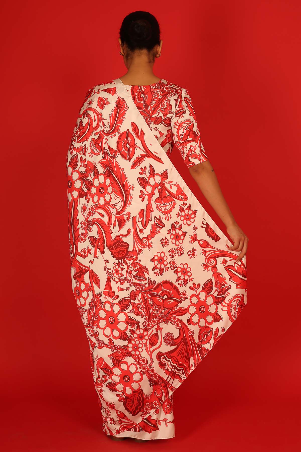 Floral Hand Painted Satin Saree