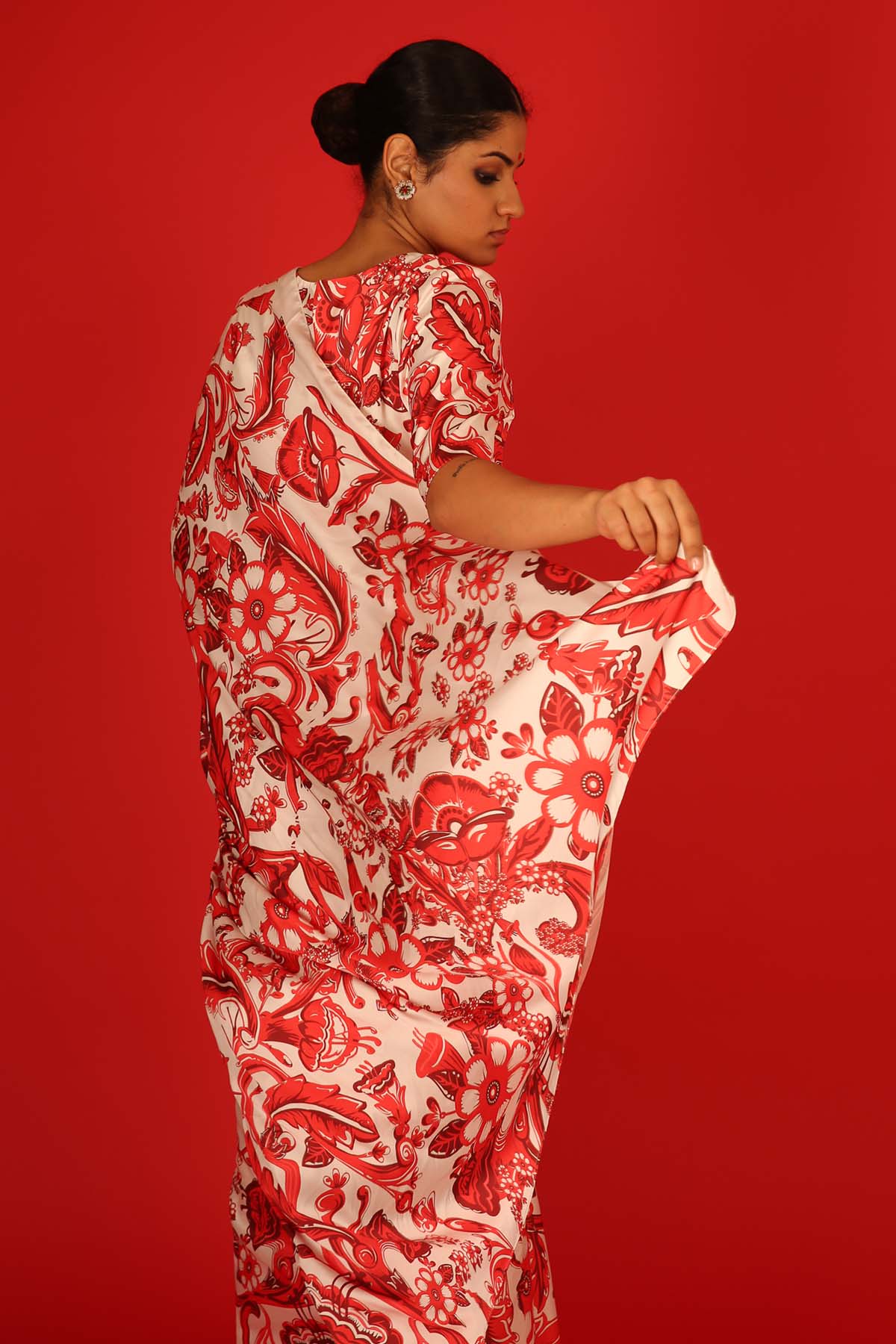 Floral Hand Painted Satin Saree