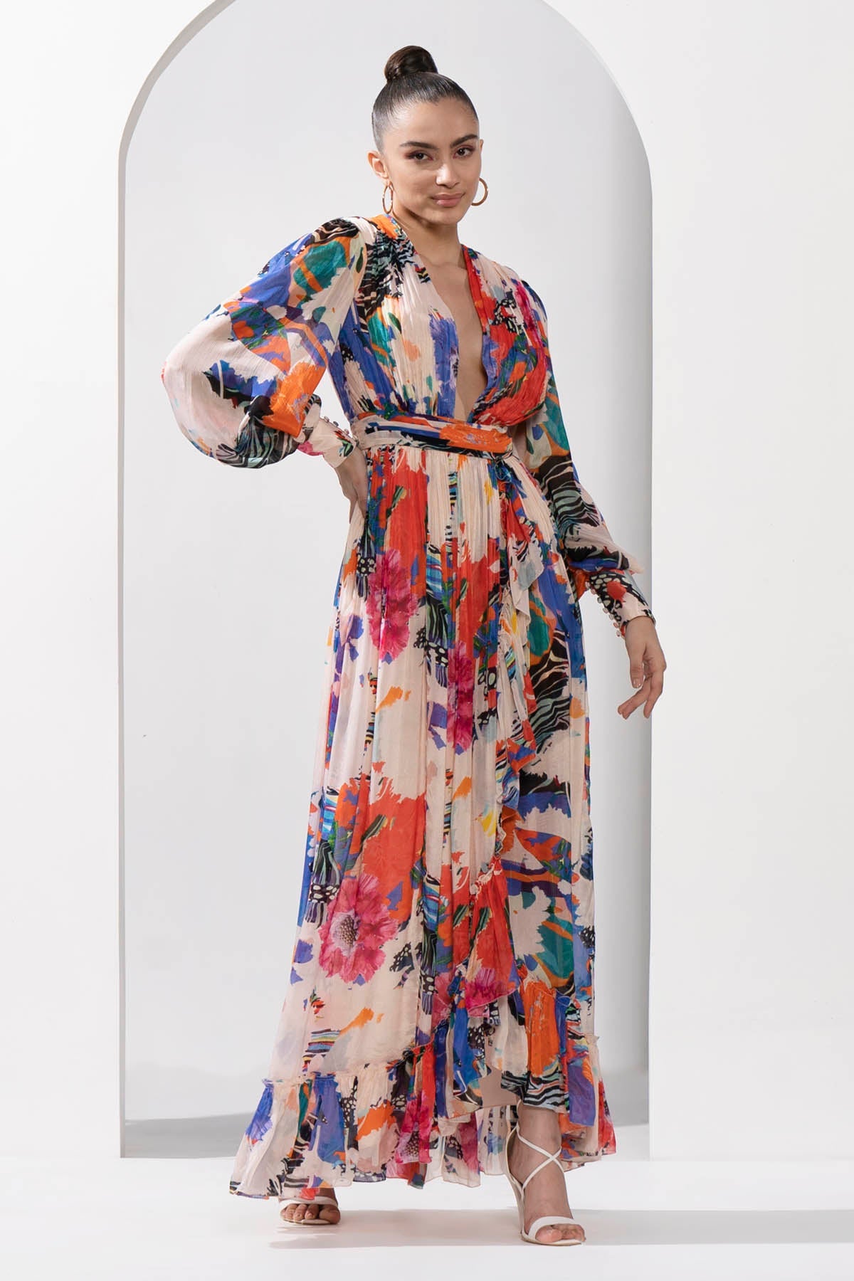 Floral Motif Chiffon Dress