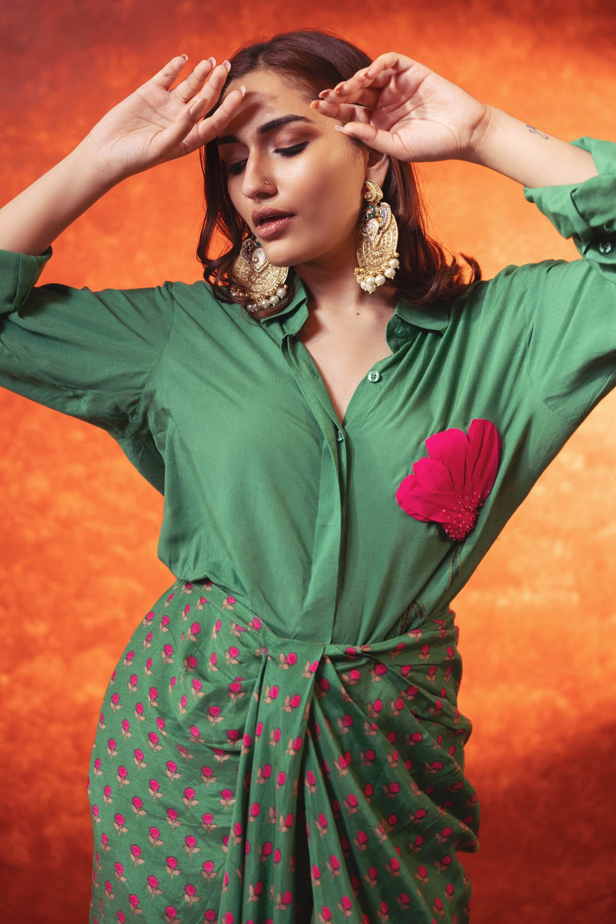 Floral Motif Cotton Silk Shirt