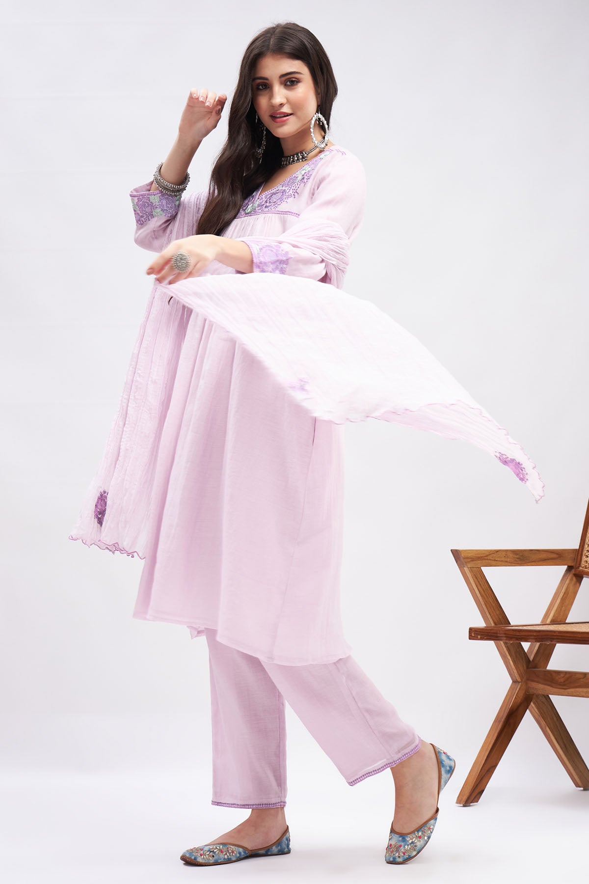 Floral Motif Lilac Kurta Set