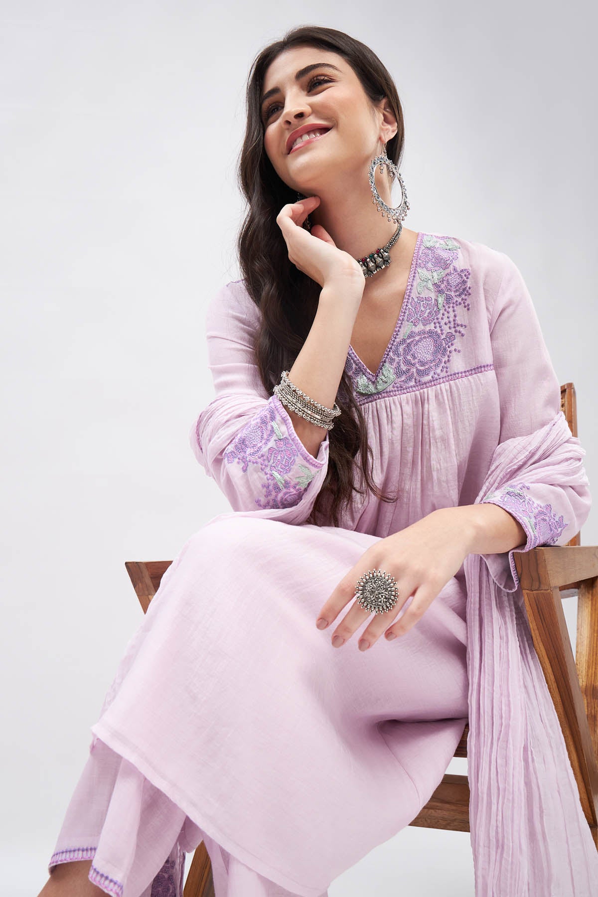 Floral Motif Lilac Kurta Set