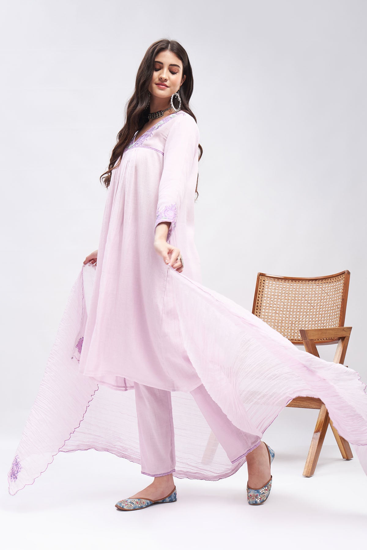 Floral Motif Lilac Kurta Set