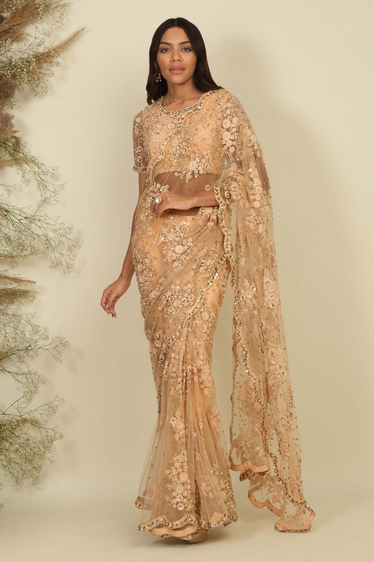 Floral Motif Pre Drape Saree