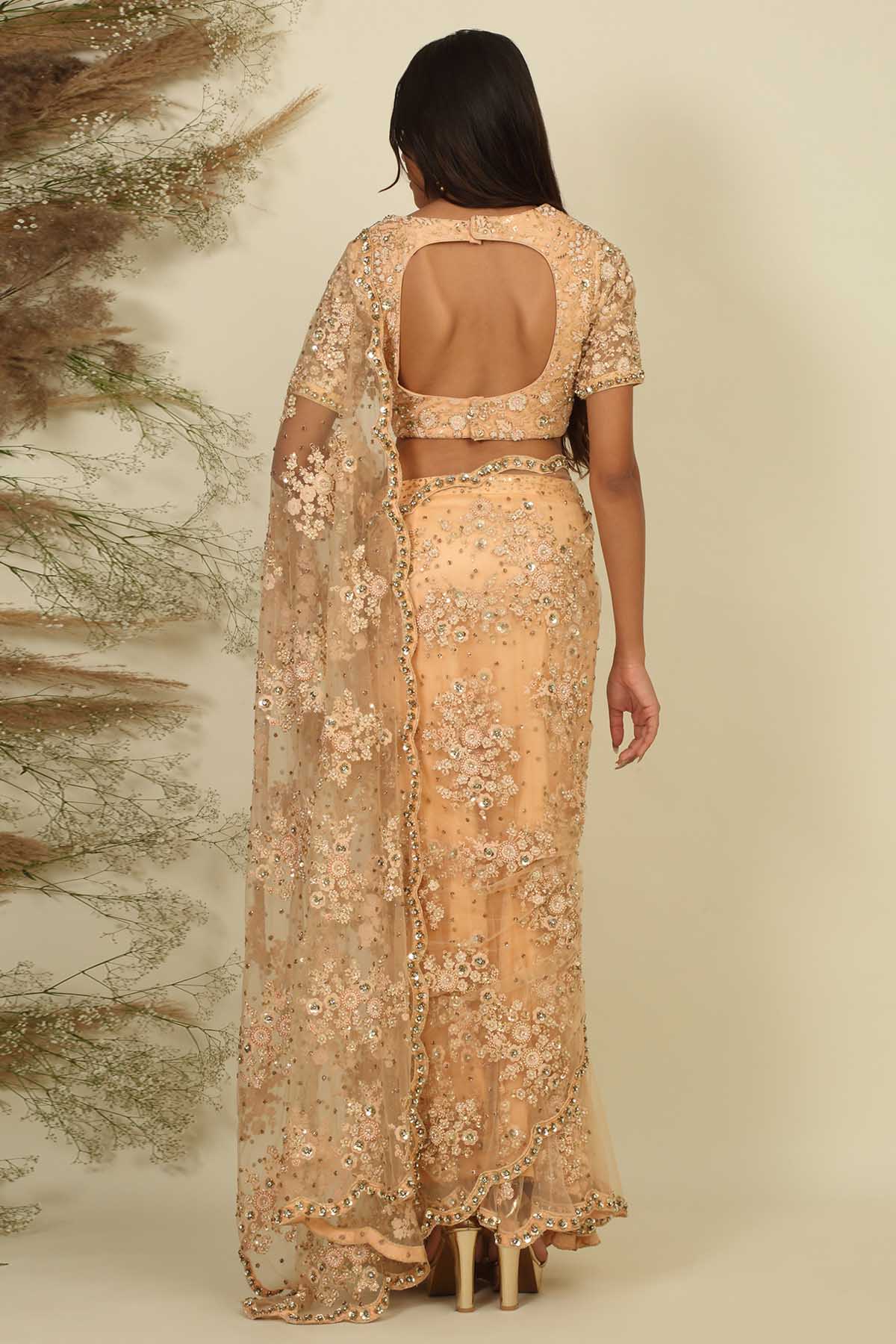 Floral Motif Pre Drape Saree