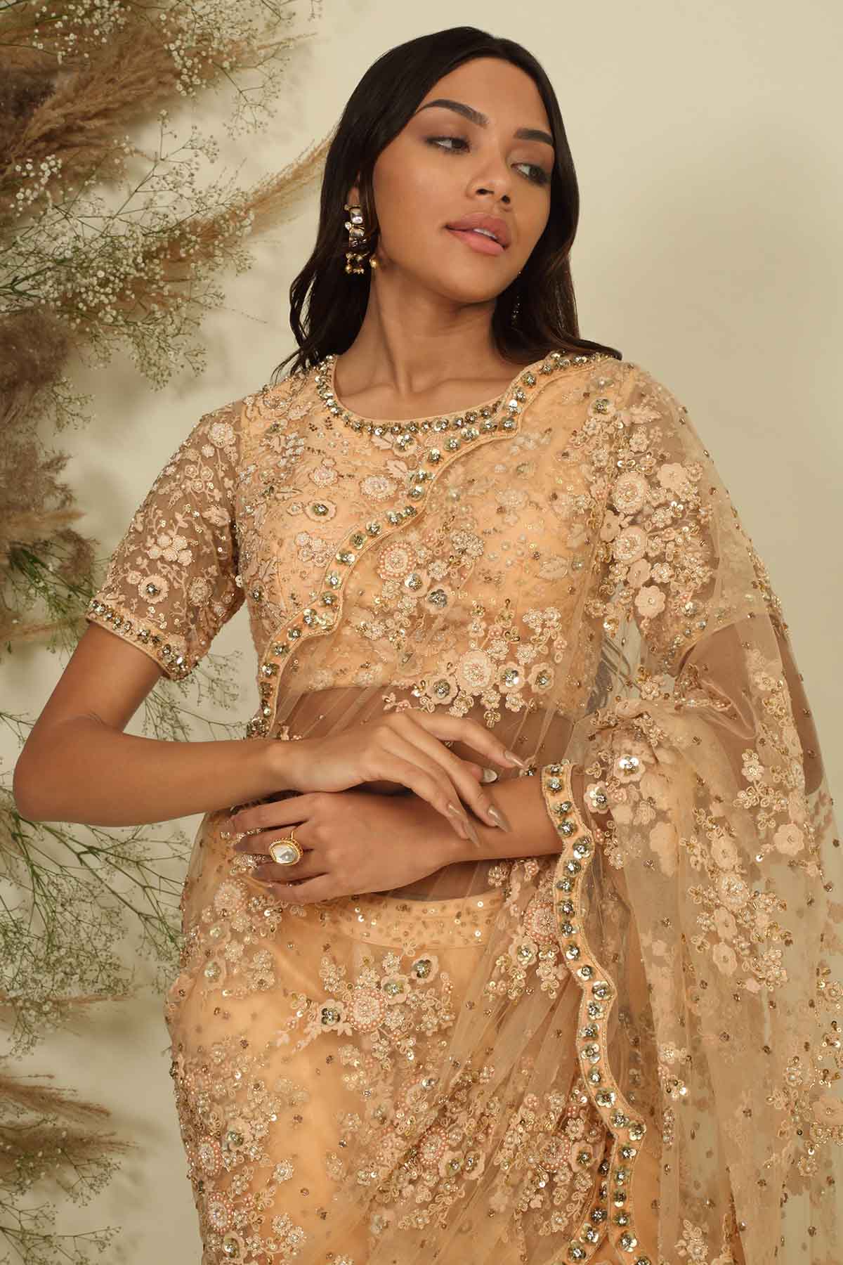 Floral Motif Pre Drape Saree