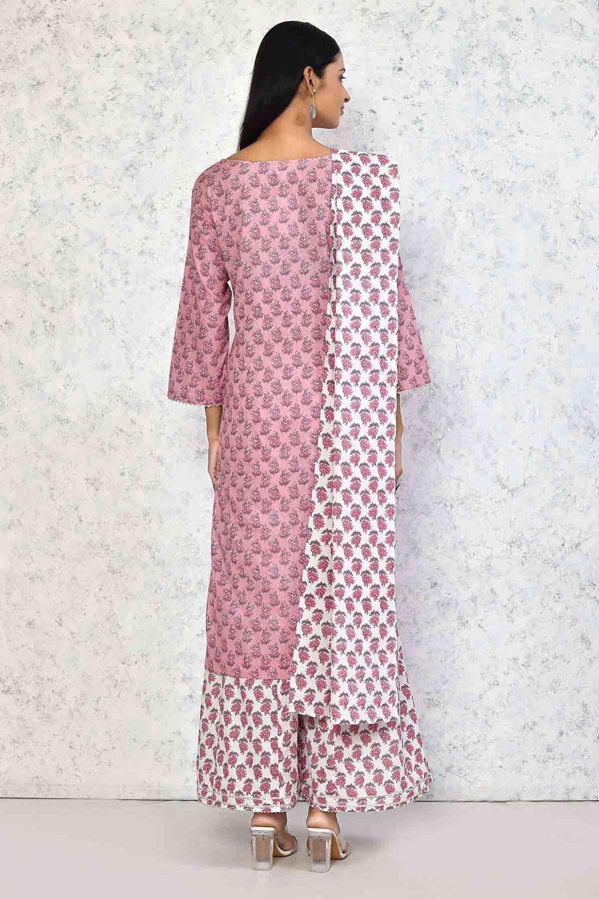 Floral Pink Cotton Kurta Set