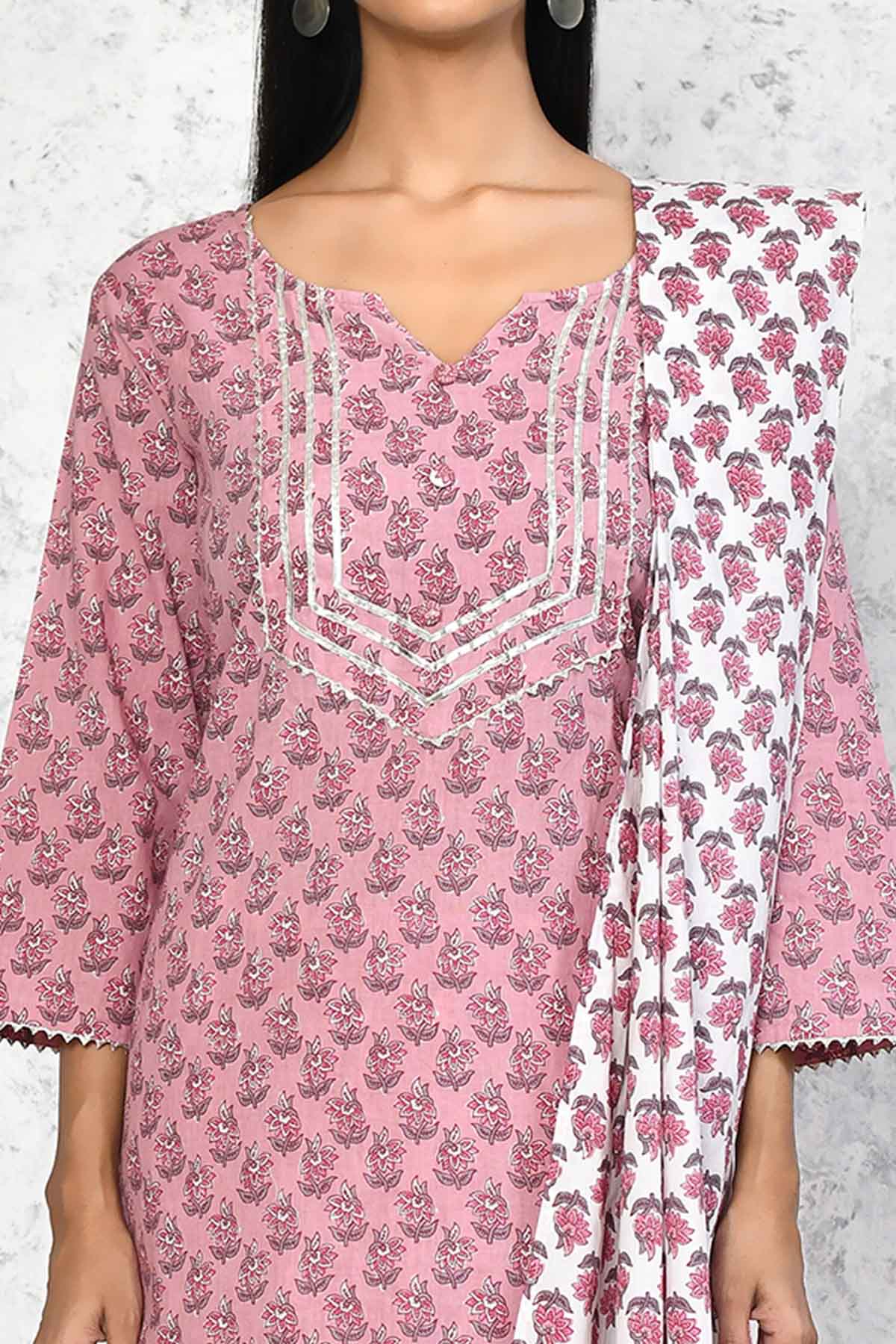 Floral Pink Cotton Kurta Set