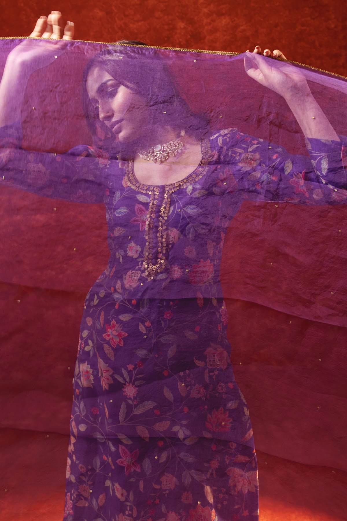 Floral Print Chanderi Kurta Set