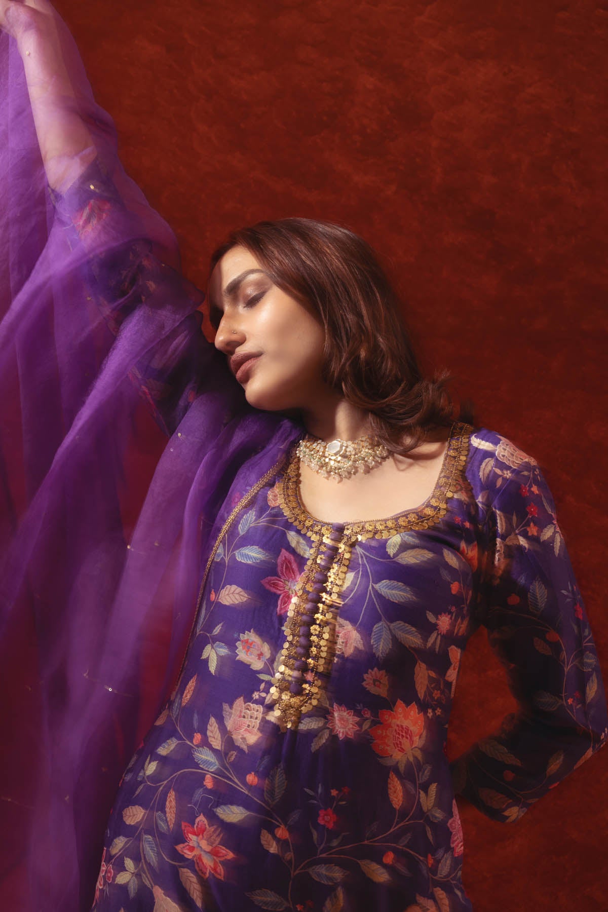 Floral Print Chanderi Kurta Set