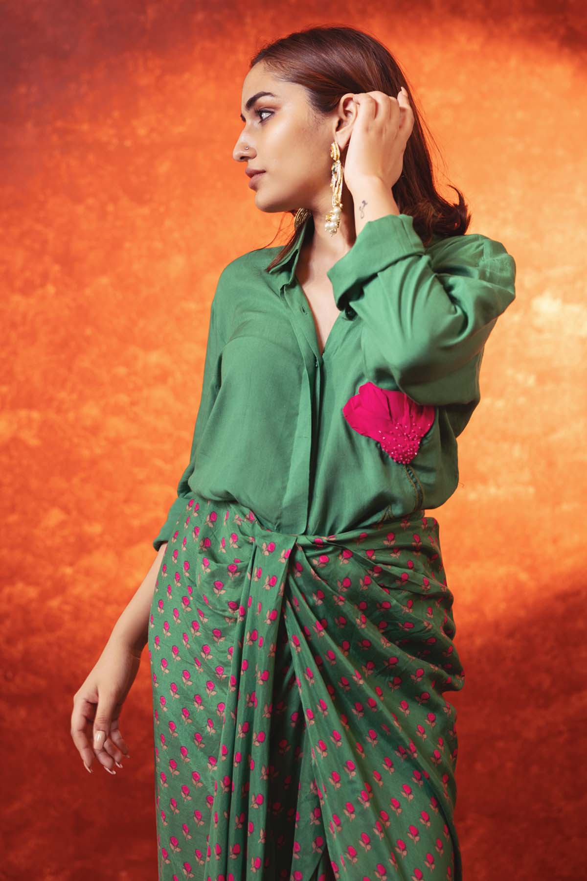 Floral Print Drape Skirt