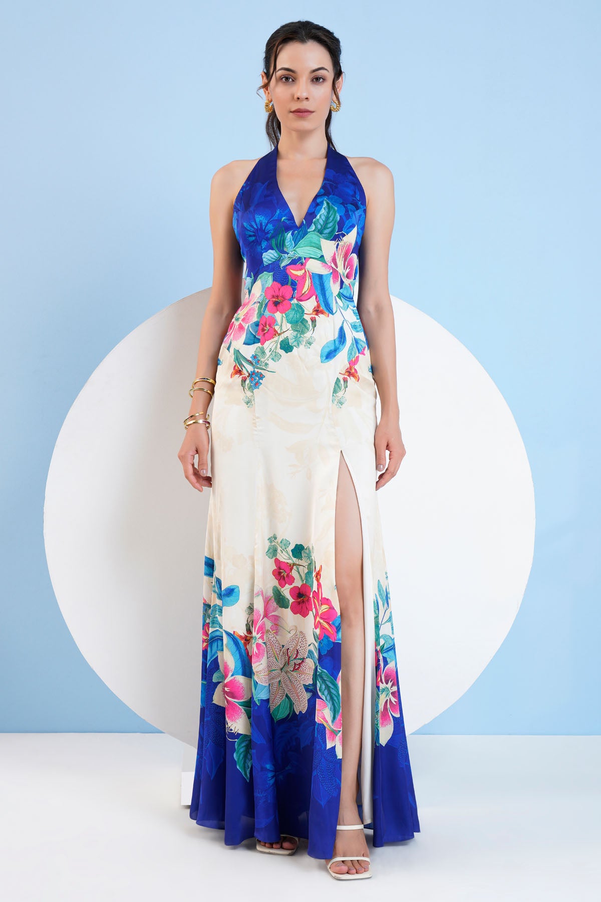 Floral Print Halter Neck Dress