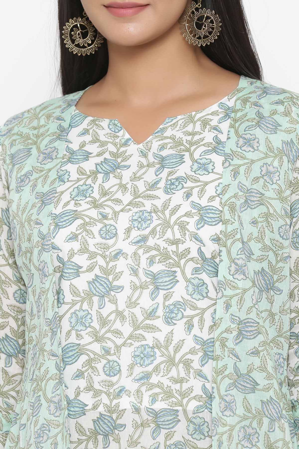 Floral Print Kurta With Jacket