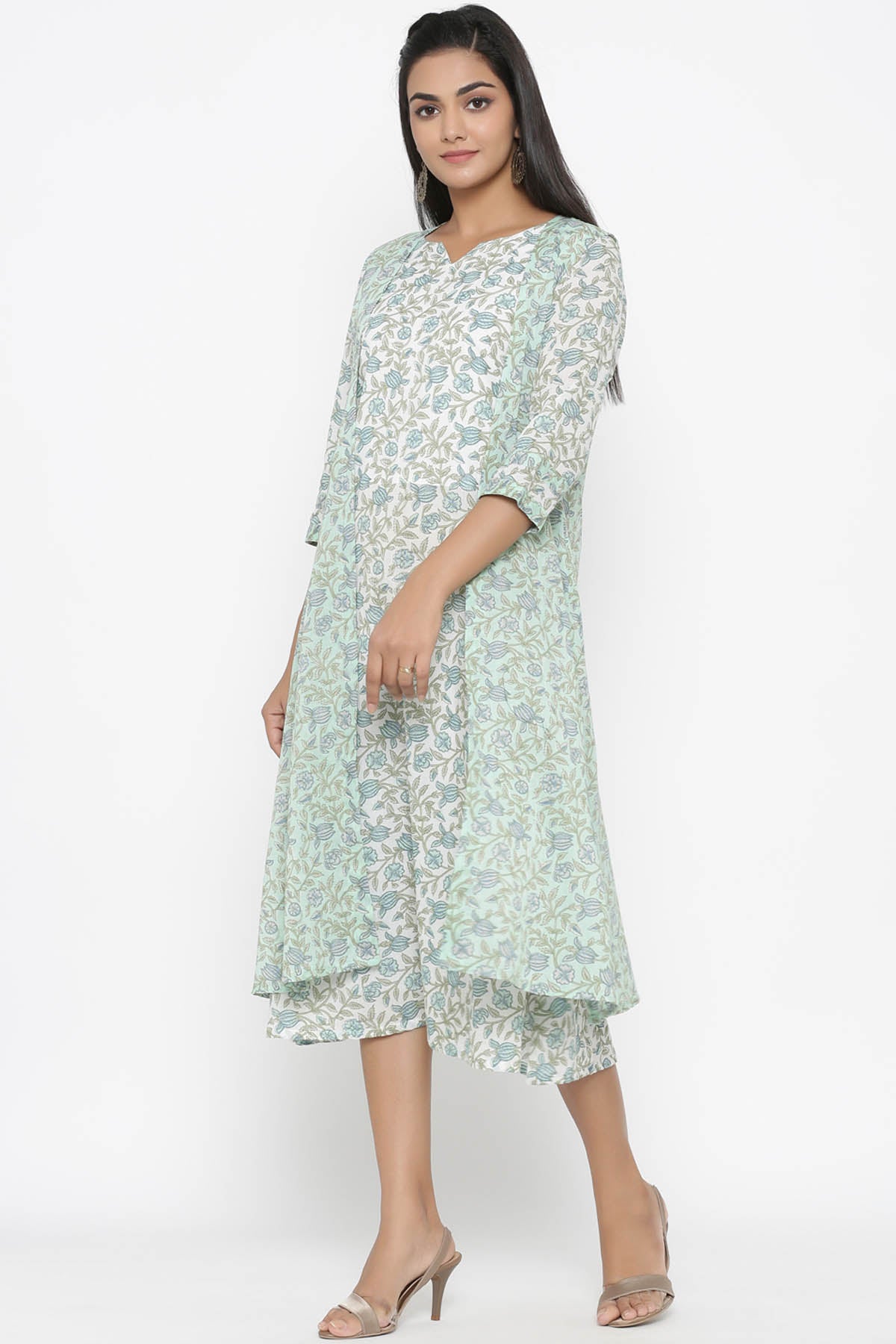 Floral Print Kurta With Jacket